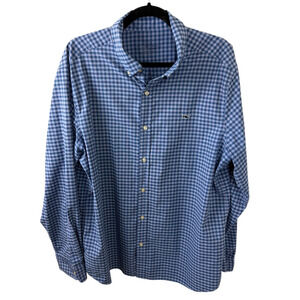 Vineyard Vines Performance Shirt Mens XL Blue Gingham Classic Fit Whale Stretch
